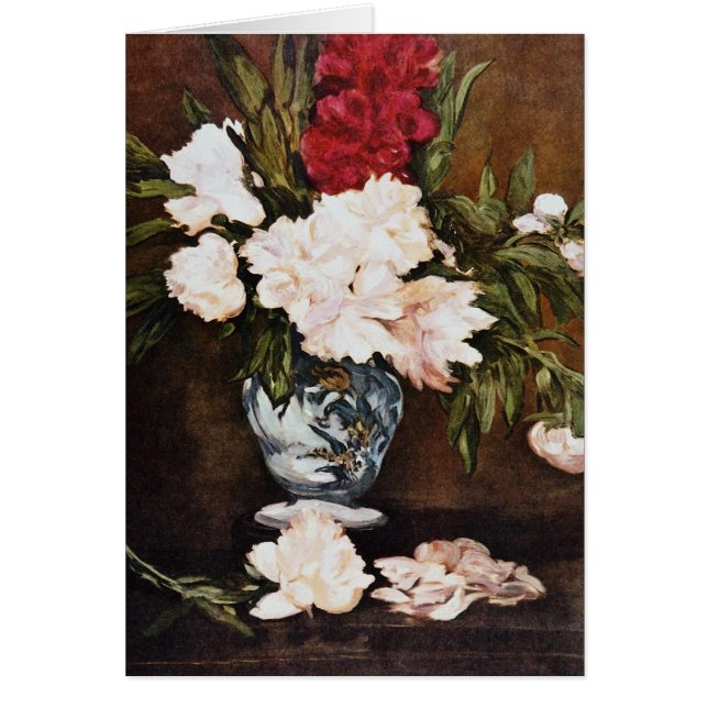 Röda Vasen av Peonies, Edouard Manet-blommor Hälsningskort (Framsidan)
