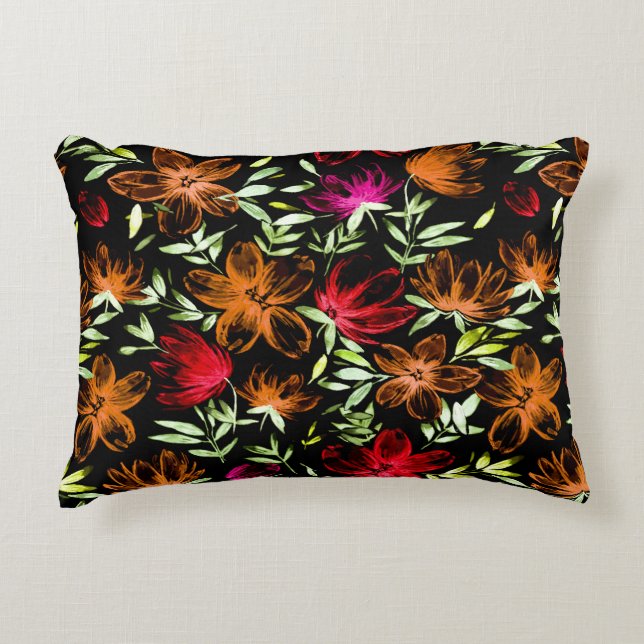 Röda vattenfärger Blommor 3 Prydnadskudde (Framsidan)