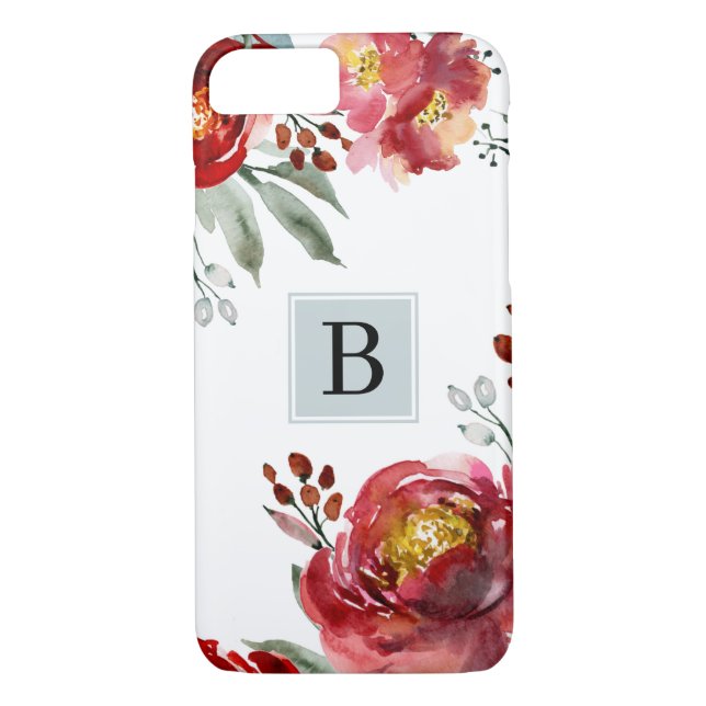 Röda vattenfärger med enkla Monogram Case-Mate iPhone Skal (Baksida)