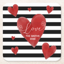 Röda vattenfärghjärtor & randar