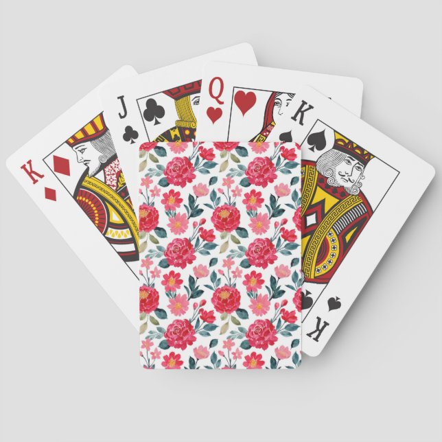 Röda vattenfärgsblommor casinokort (Baksidan)