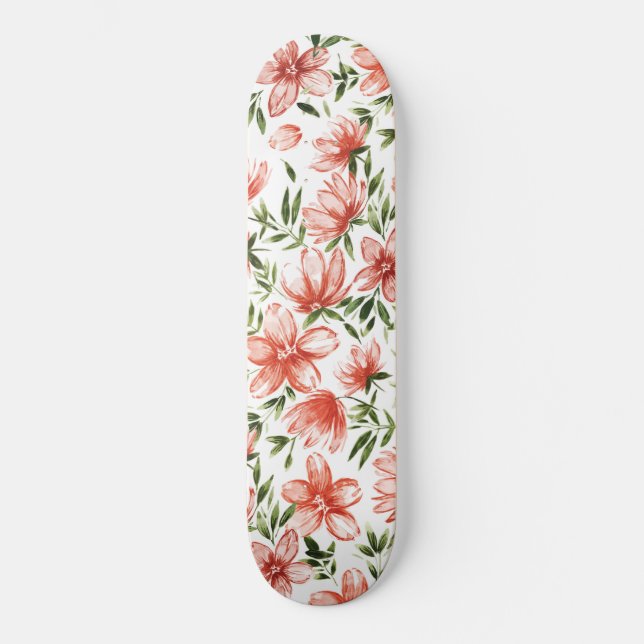 Röda vattenfärgsblommor mini skateboard bräda 18,5 cm (Framsida)