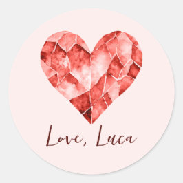 Röda vattenfärgsdiamanthjärtat för en underbar runt klistermärke