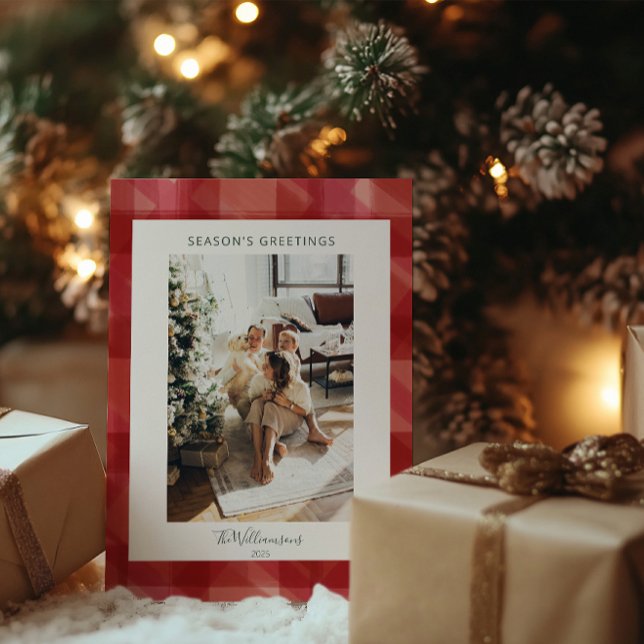 Röda vattenfärgsfläckar Rustic Photo Seasons Hälsn Julkort (Skapare uppladdad)