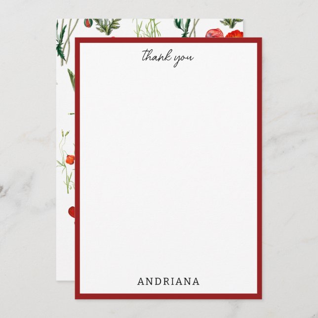 Röda vattenfärgspopies-Blommigtar, Tack (Fram/baksida)