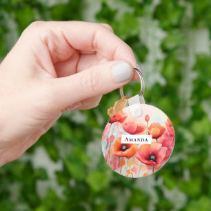 Röda vattenfärgspopies i Fält Nyckelring