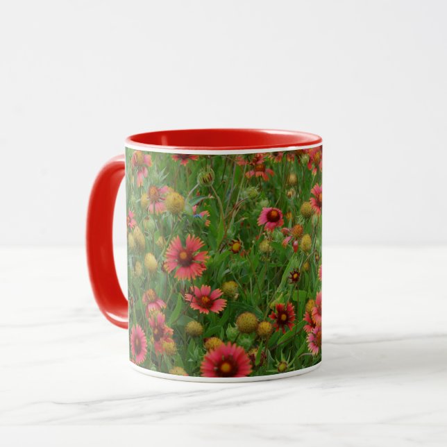 Röda vildblommor Blommig blomma mugg kopp (Framsida vänster)