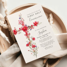 Röda vildblommor Blommig kors Första kommunion