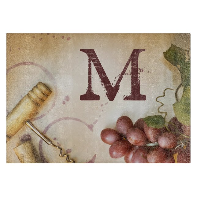 Röda Vin-druvor Kork monogram glasfiberskivor (Framsidan)