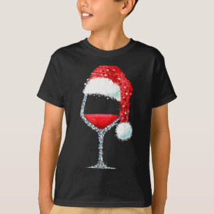 Röda vin gl jul tomte hatt firande fest t shirt