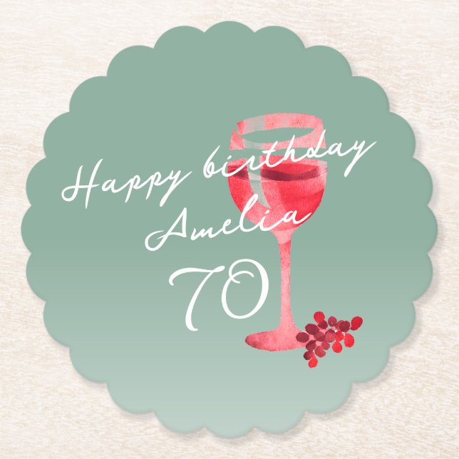 Röda Vin-glaset, vattenfärg 70:e Födelsedagsfesten Underlägg Papper (Framsida)