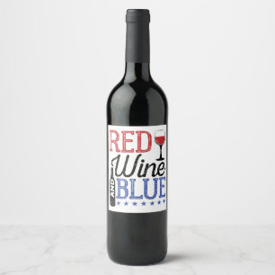 Röda Vin och blå 4:e juli-drickande Vinflaska Etikett