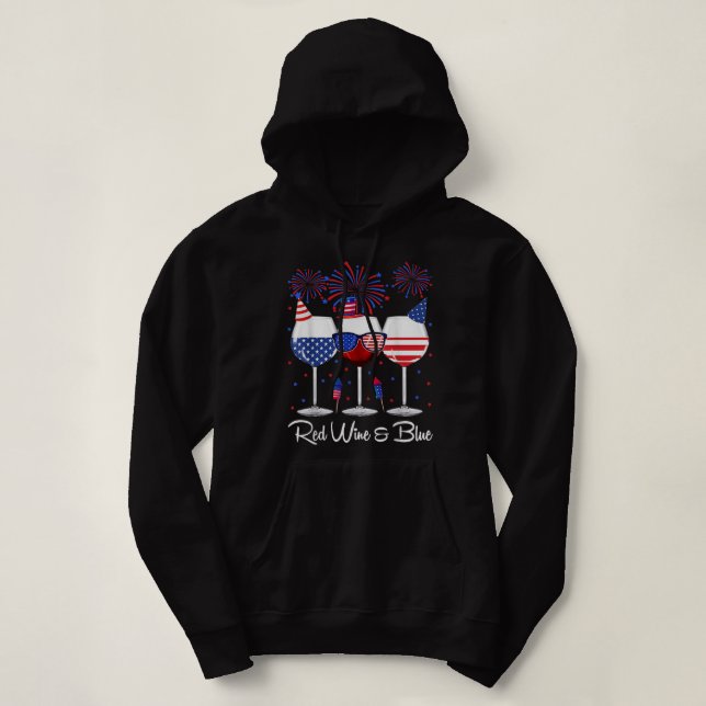 Röda Vin och blå 4:e juli vin Rött vitt blått T Shirt (Design framsida)