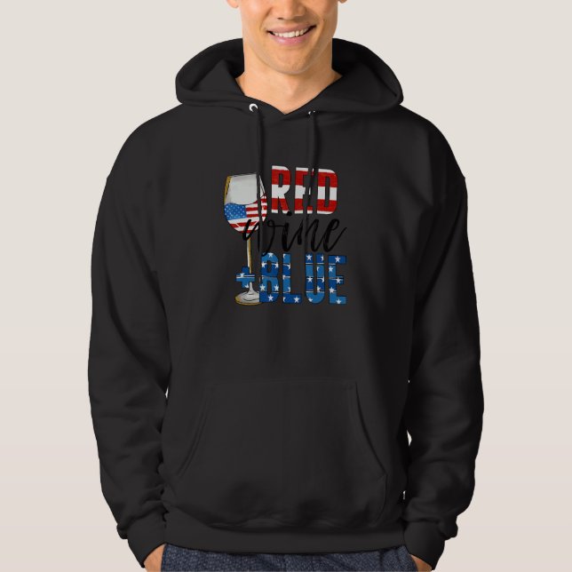 Röda Vin och blå 4:e juli Vin Rött vitt blått Wi-F Hoodie (Framsida)