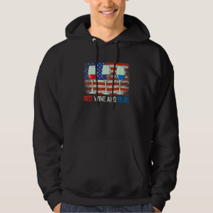 Röda Vin och blå 4 juli Rött vitt blått Vin Hoodie