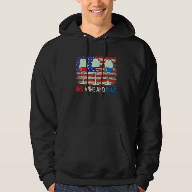 Röda Vin och blå 4 juli Rött vitt blått Vin Hoodie (Framsida)