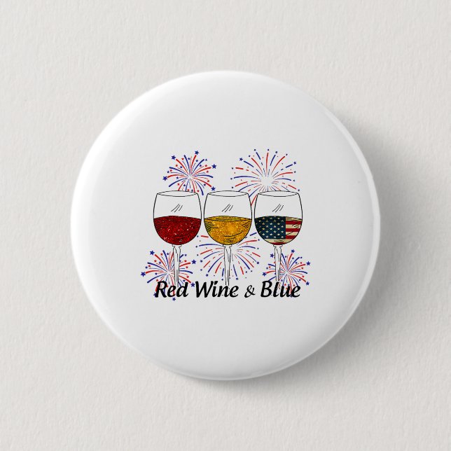 Röda Vin och blå 4 juli Rött vitt blått Vin Knapp (Framsida)