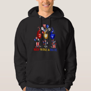 Röda Vin och blå 4 juli Vin Rött vitt blått mig Hoodie