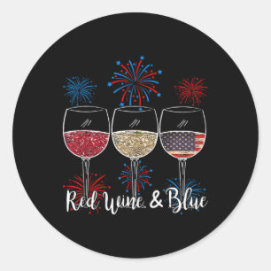 Röda Vin och blå 4 juli Vin Rött vitt blått Runt Klistermärke