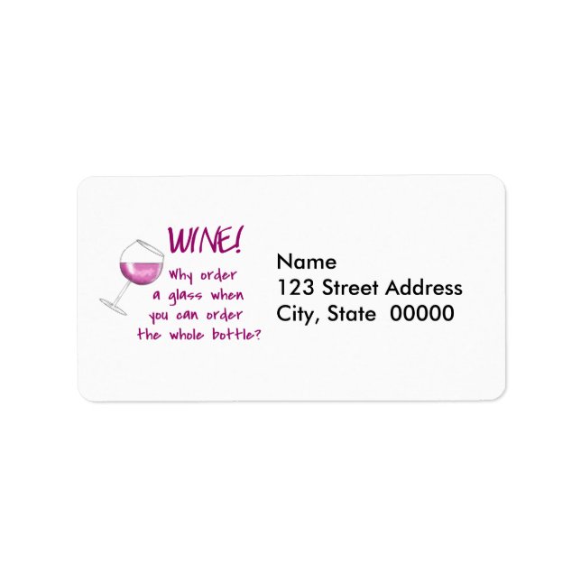 Röda Vin-ordningen Hela Flaska Funny Ord som säger Adressetikett (Framsidan)