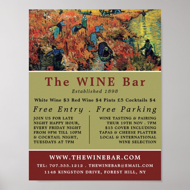 Röda vinodlingar, Van Gogh, Vin Pub/Winery Poster (Framsidan)