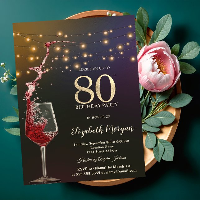Röda vinstoppslyktor 80-årsfirande inbjudningar (Skapare uppladdad)