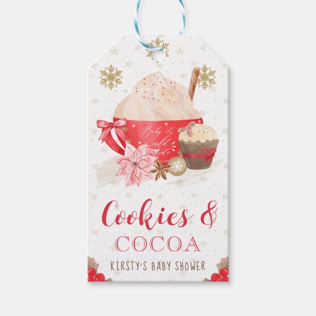 Röda Vinterkakor och Kakao - Baby Shower Presentetikett (Framsidan)