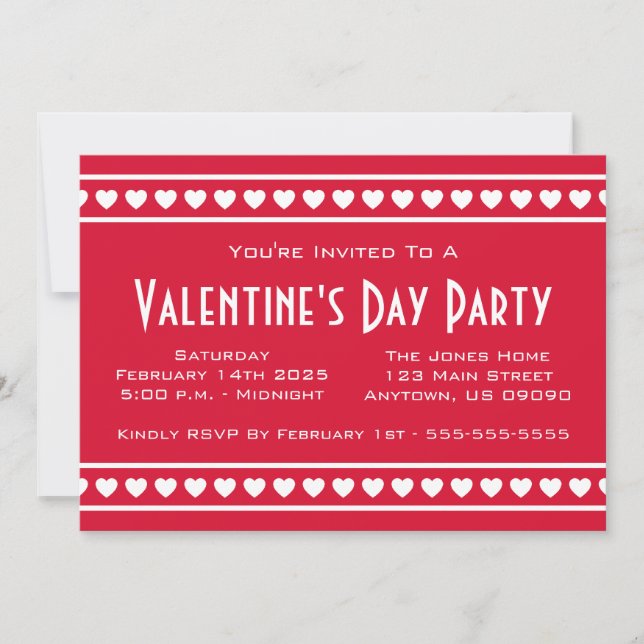 (Röda/vit) hjärtagränsValetines dag, Inbjudningar (Framsida)