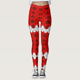 (Röda/vit) Koi sjöjungfrufjäll Leggings