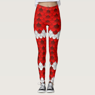 (Röda/vit) Koi sjöjungfrufjäll Leggings