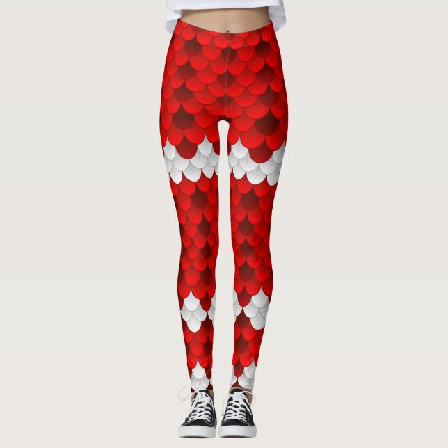 (Röda/vit) Koi sjöjungfrufjäll Leggings (Framsida)