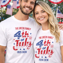 Röda Vita Blå Fyrverkerier 4:e Juli Familj Crew  T Shirt