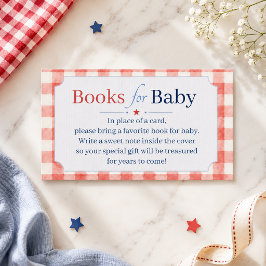 Röda Vita Blå Gingham-böcker för Baby Shower Tilläggskort