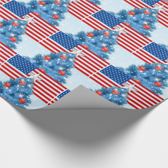 Röda Vita Blå Stjärnor och Ränder USA Jul Presentpapper (Hörn)