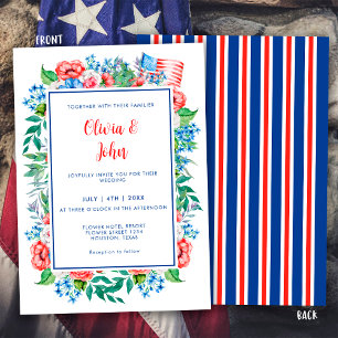 Röda Vita Blåa Ränder 4:e Juli Patriotisk Bröllop Inbjudningar