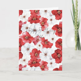Röda vita blommor födelsedag kort