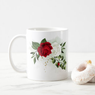 Röda & vita blommor grönska botanisk kaffemugg