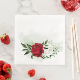 Röda & vita blommor grönska pappersservett