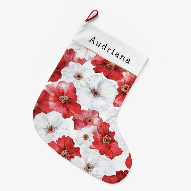 Röda Vita Blommor Jul Stor Julstrumpa (Framsidan (Hängande))