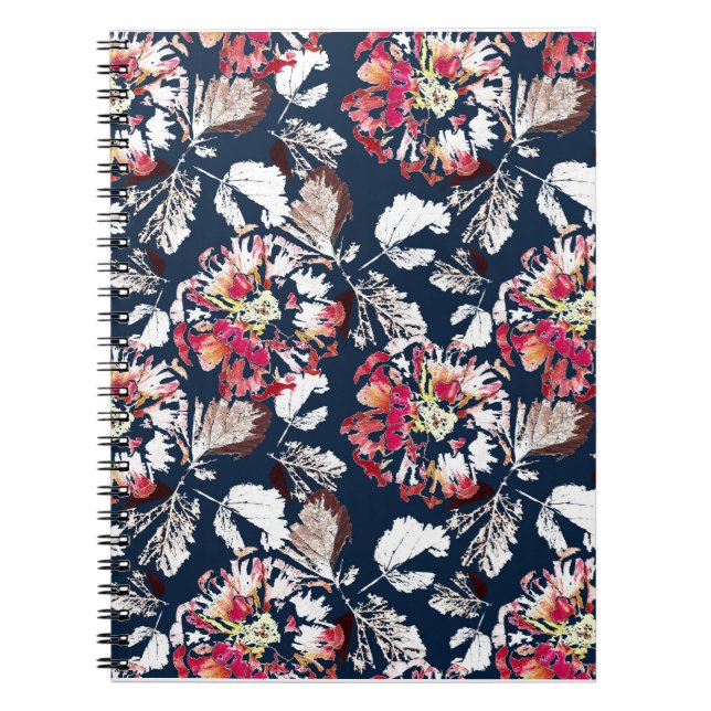 Röda, vita blommor på blå. anteckningsbok (Framsidan)