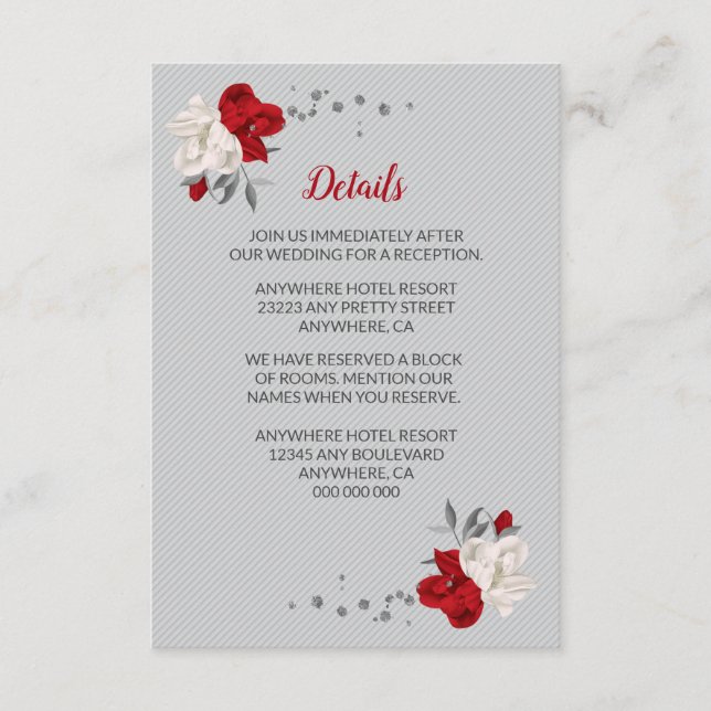 Röda & vita blommor silverblad detaljer tilläggskort (Framsida)