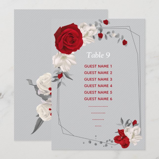 röda & vita blommor sittplan tabellnummer (Fram/baksida)