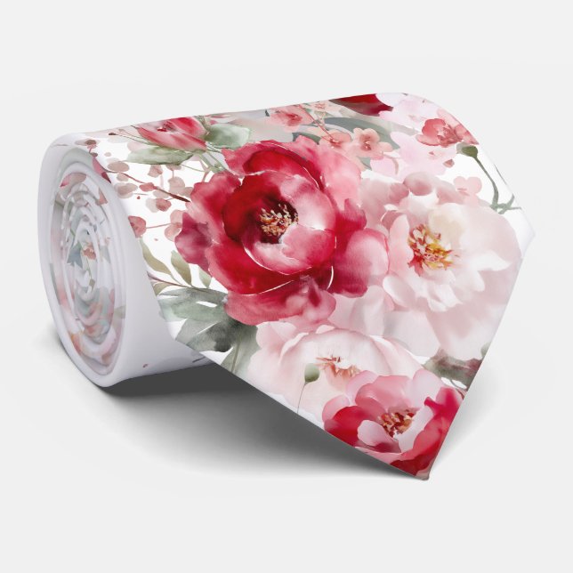 Röda vita blommor slips (Rullad)