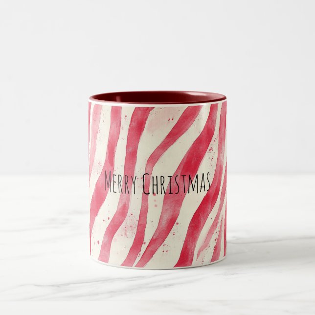 Röda vita candy cane-ränder jul Två-Tonad mugg (Center)