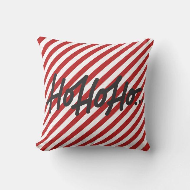 Röda Vita Diagonala Ränder Semester Jul HO HO Kudde (Framsida)