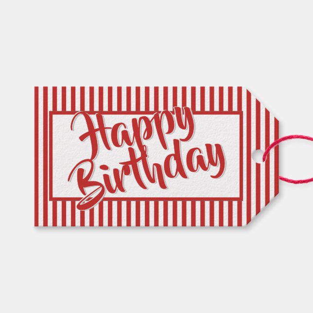 Röda/vita enkla Rand Mönster-Tillfällen Presentetikett (Framsidan (Horisontell))