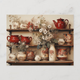 Röda vita fläckar Daisy av kaffe Pot Creamer Socke Vykort