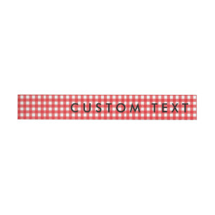 Röda & Vita Gingham Omslagsetiketter för Inbjudan Etikettband