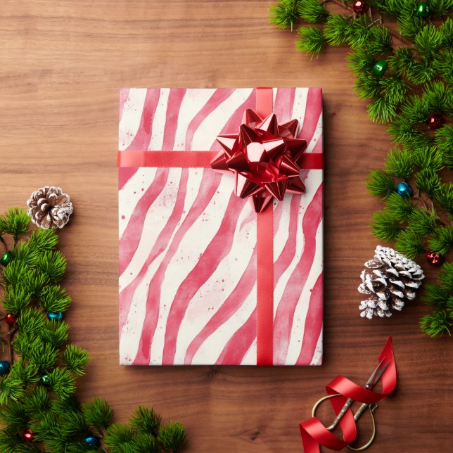 Röda vita godisstav-ränder jul presentpapper (Julgåva)