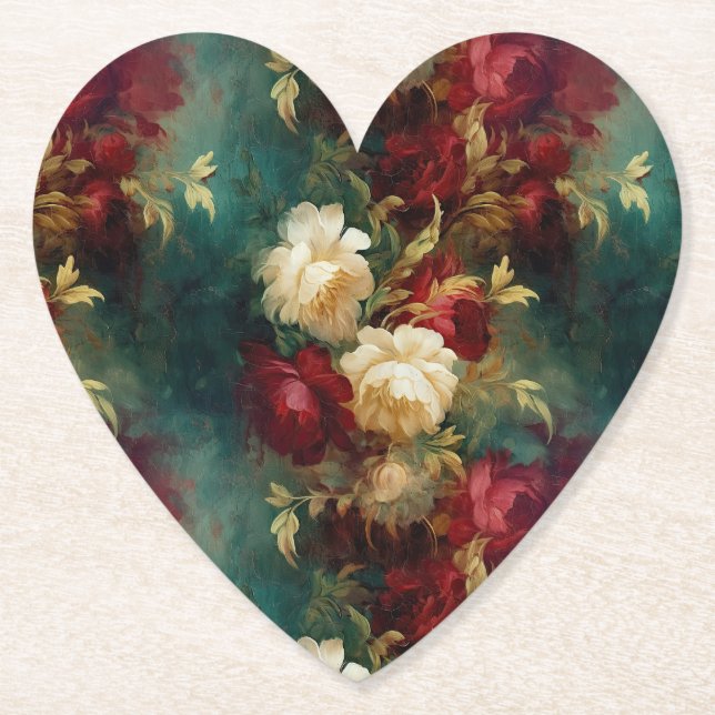 Röda Vita Gröna Blommor Underlägg Papper (Framsida)